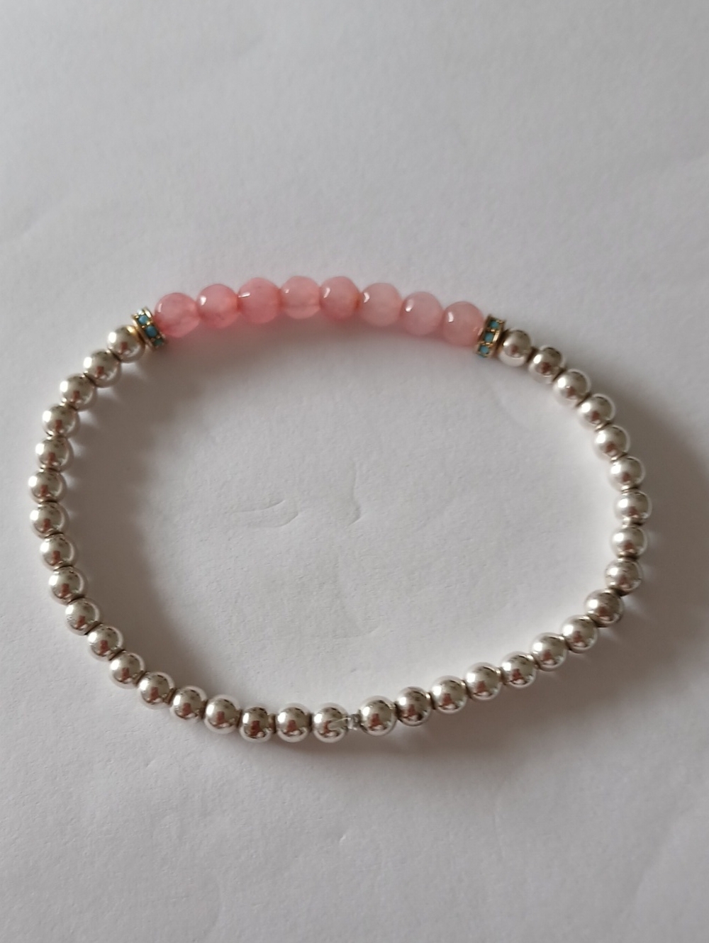 Sterling Silver 925 Bead Bracelet with Pink Tourmaline  Gem Accents